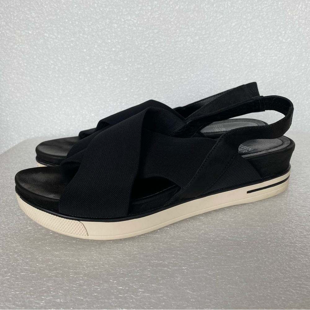 Eileen Fisher Spa Sneaker Platform Sandals Black & White Leather Criss Cross 9.5